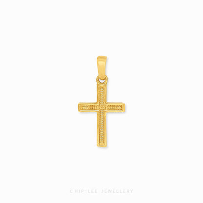 916 gold cross pendant. Hallmarked in Singapore for certified purity and authenticity.