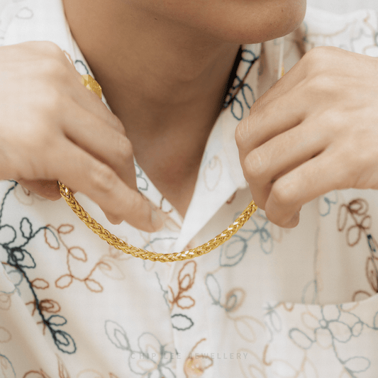 Classic Gold Wheat Chain Necklace with woven links in 916 gold by Chip Lee Jewellery Singapore