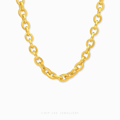 Classic Oval Chain Necklace with interlocking oval-shaped links in 916 gold by Chip Lee Jewellery Singapore