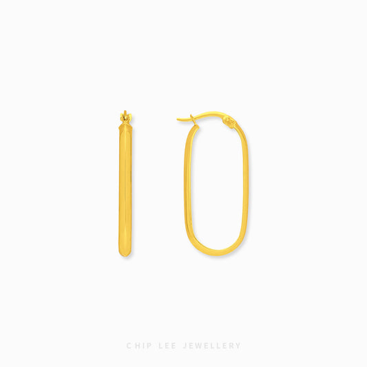 Classic Oval Hoop Earrings 4 in 916 gold with refined oval profile, timeless everyday luxury by Chip Lee Jewellery Singapore