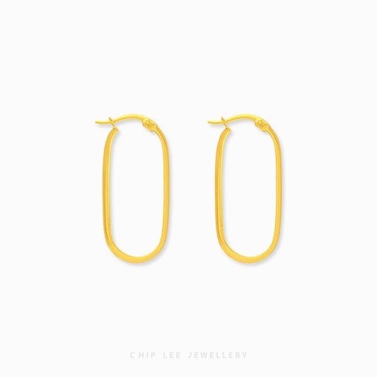 Classic Oval Hoop Earrings 4 in 916 gold with refined oval profile, timeless everyday luxury by Chip Lee Jewellery Singapore