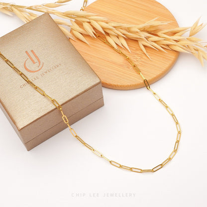 Classic Paperclip Chain Necklace with elongated oval links in 916 gold by Chip Lee Jewellery Singapore