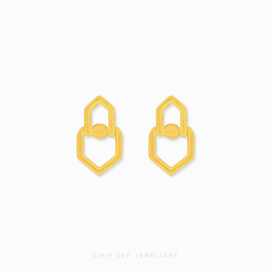 Chip Lee Jewellery Classic Stud Earring. 916 Gold (22K) simple, round button stud earrings. Certified pure gold jewelry for daily wear.