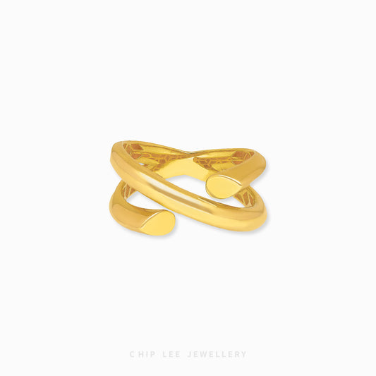 916 gold Crossover Ring, hallmarked in Singapore for certified purity and authenticity.