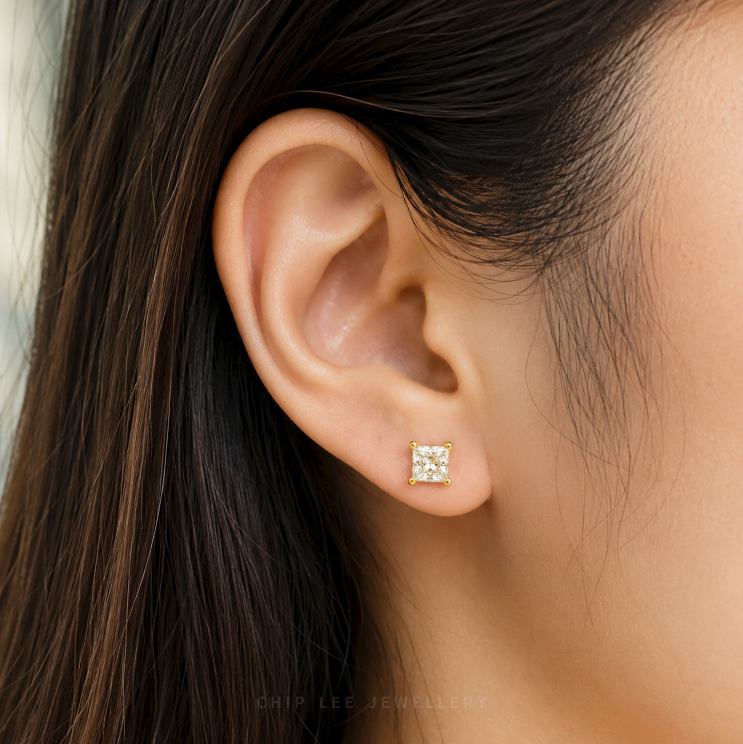 Cubic Zirconia Square Stud Earrings