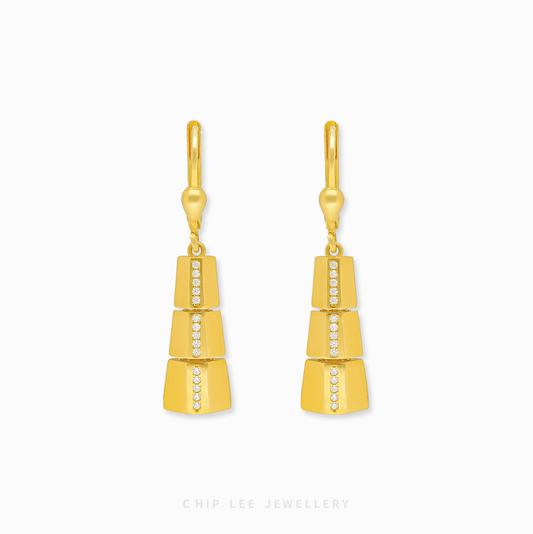 Sparkling Cubic Zirconia Tapered Dangle Earrings in 916 gold featuring a sleek vertical drop and high-shine finish.
