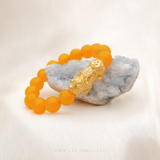 999 Pure Gold Yellow Agate Pixiu Bracelet