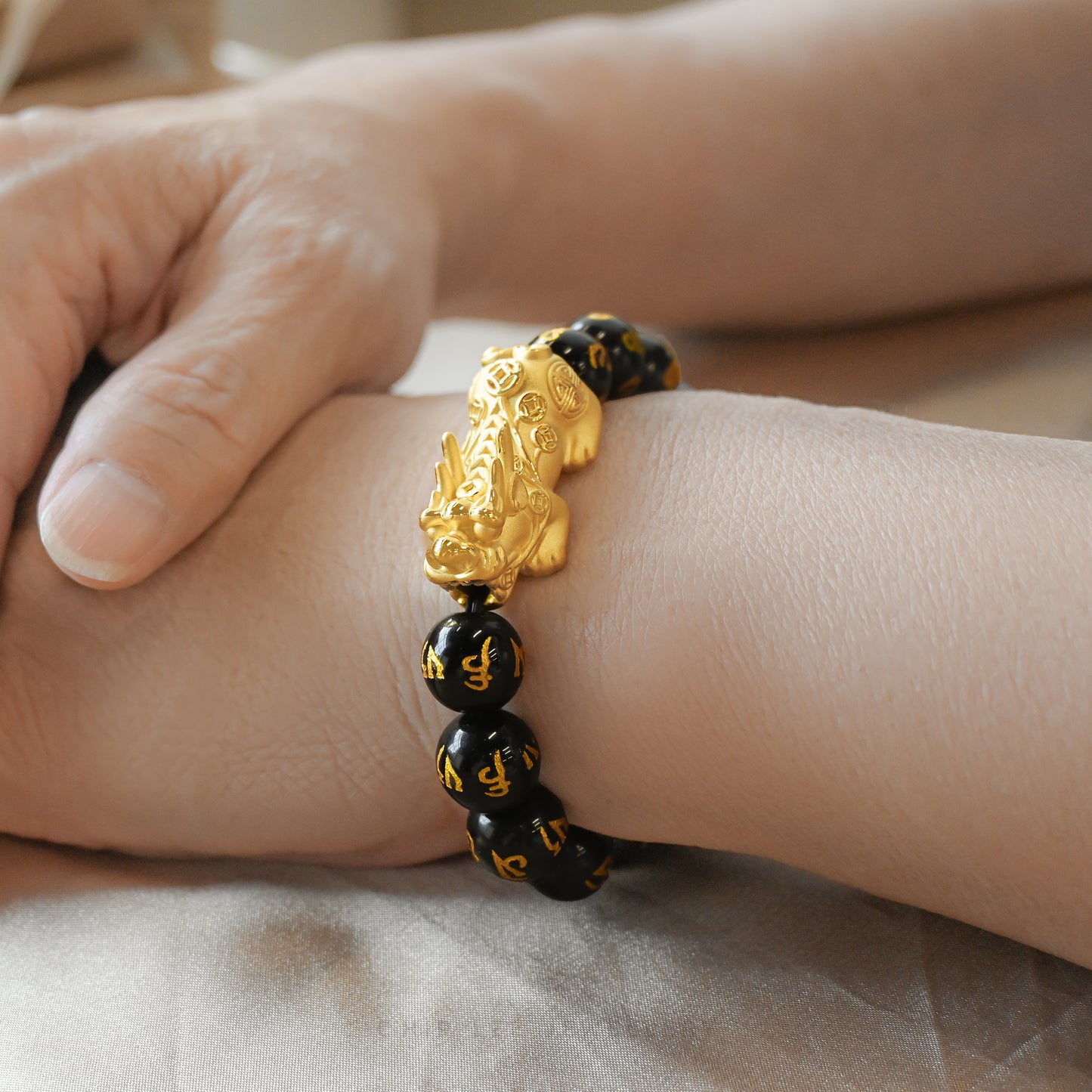 999 Pure Gold Black Obsidian Prosperity Agate Pixiu Bracelet | 财源广进 (Cai Yuan Guang Jin)