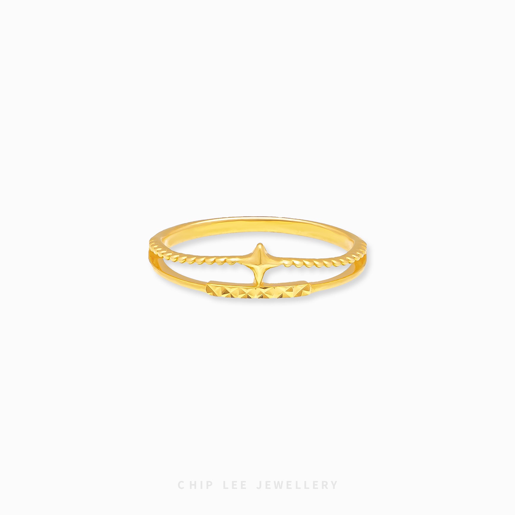 Dainty Duo Layer Ring by Chip Lee Jewellery, dual overlapping bands in 916/22K gold, layered elegance and modern style accessory