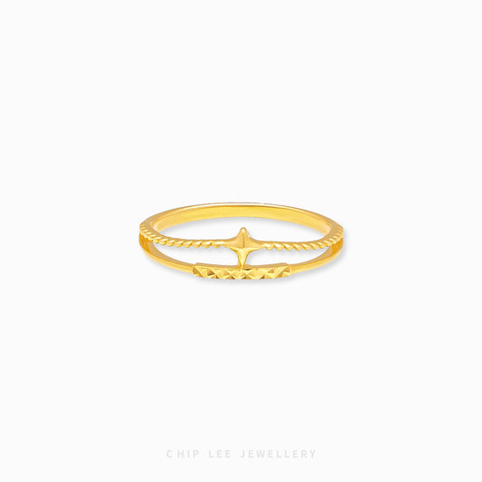 Dainty Duo Layer Ring by Chip Lee Jewellery, dual overlapping bands in 916/22K gold, layered elegance and modern style accessory