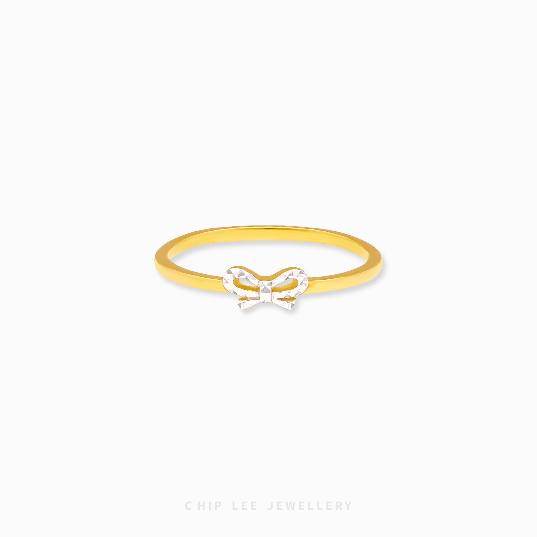 Dainty Duo Tone Ribbon Ring by Chip Lee Jewellery, dual-tone 916/22K gold ribbon motif, elegant, versatile accessory for gift or personal style