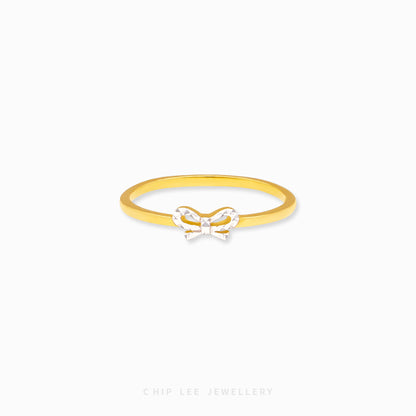 Dainty Duo Tone Ribbon Ring by Chip Lee Jewellery, dual-tone 916/22K gold ribbon motif, elegant, versatile accessory for gift or personal style