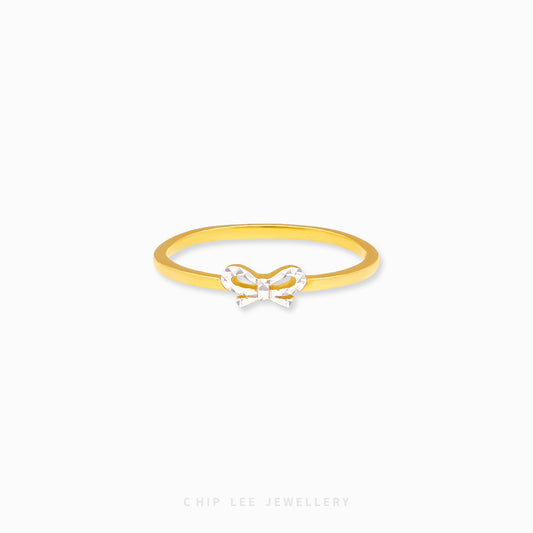 Dainty Duo Tone Ribbon Ring by Chip Lee Jewellery, dual-tone 916/22K gold ribbon motif, elegant, versatile accessory for gift or personal style