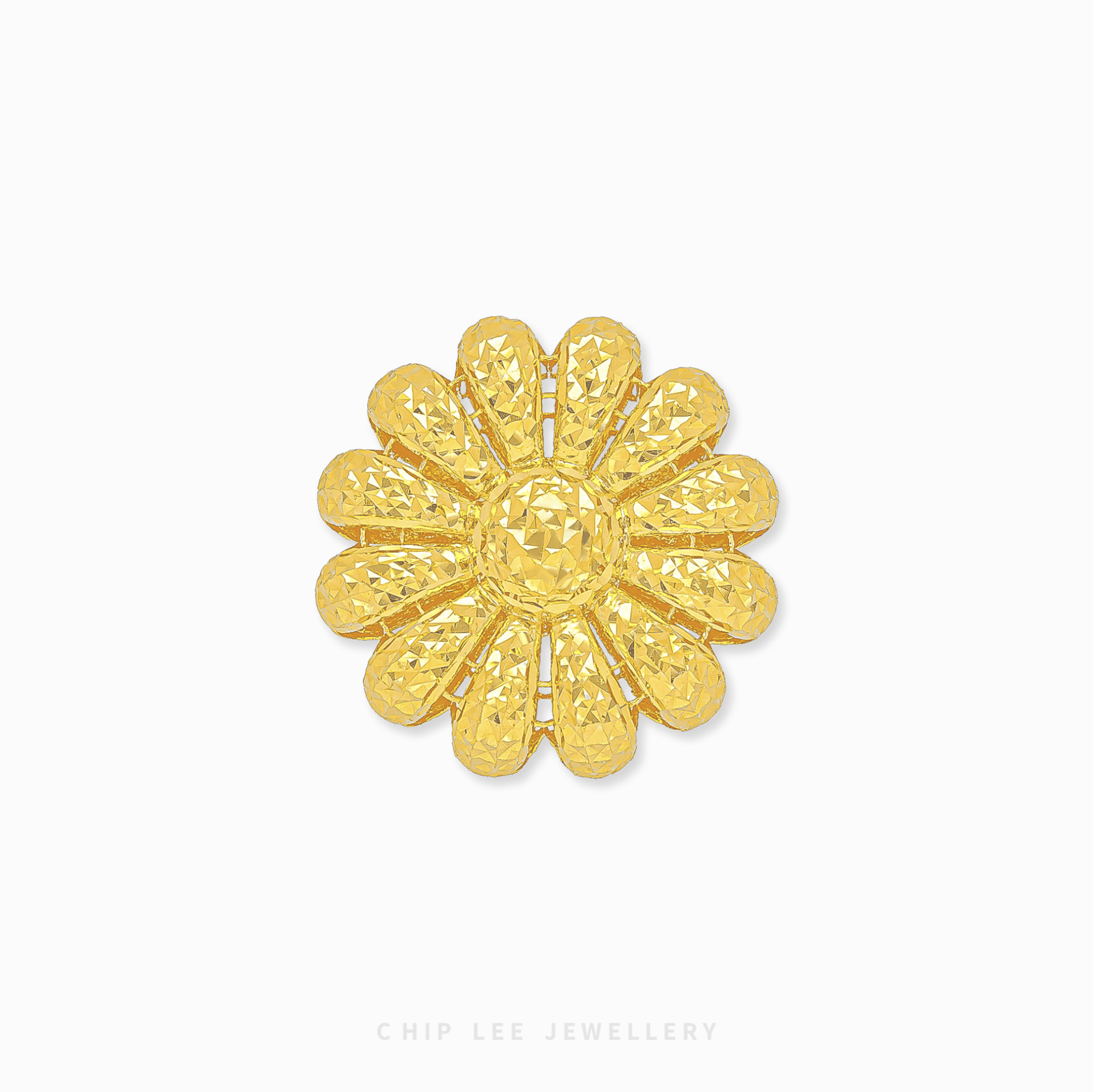 Daisy Floral Ring in 916 gold featuring a detailed blooming flower design with a radiant textured golden finish.