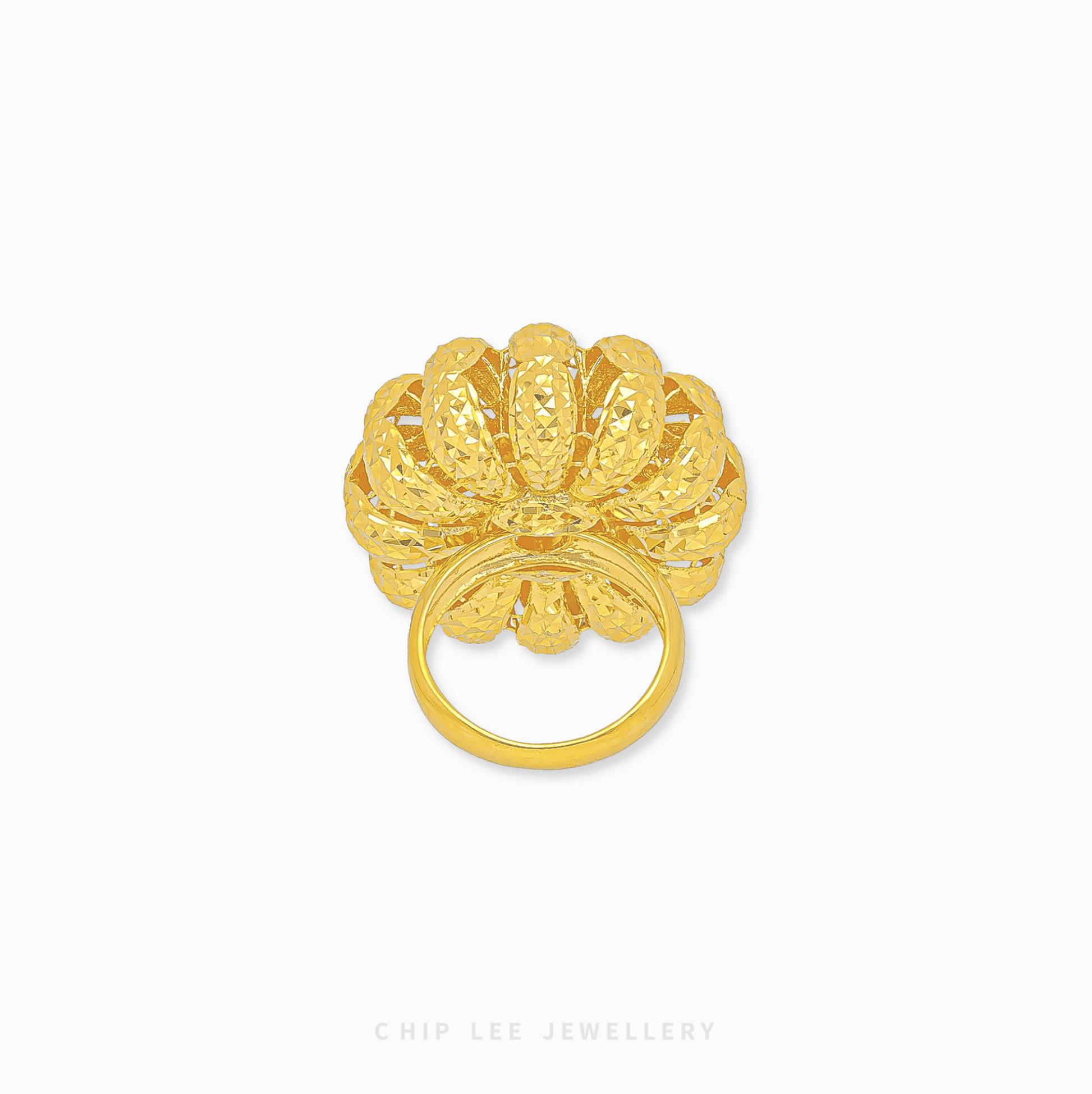 Daisy Floral Ring in 916 gold featuring a detailed blooming flower design with a radiant textured golden finish.