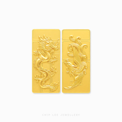 Dragon Phoenix Imperial Prosperity 999 Gold Bar in Fine Pure Gold
