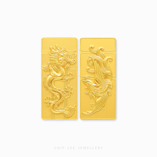Dragon Phoenix Imperial Prosperity 999 Gold Bar in Fine Pure Gold