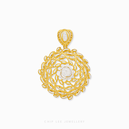 Duo-Tone Rhodium Blossom Cascade Pendant in 916 gold