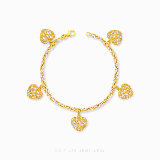 Duo Tone Heart Charms Bracelet