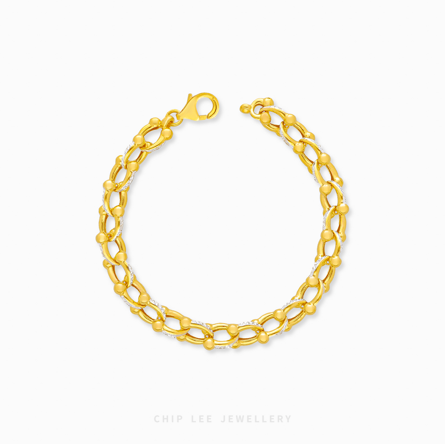 22k gold duo tone bar ball link chain bracelet