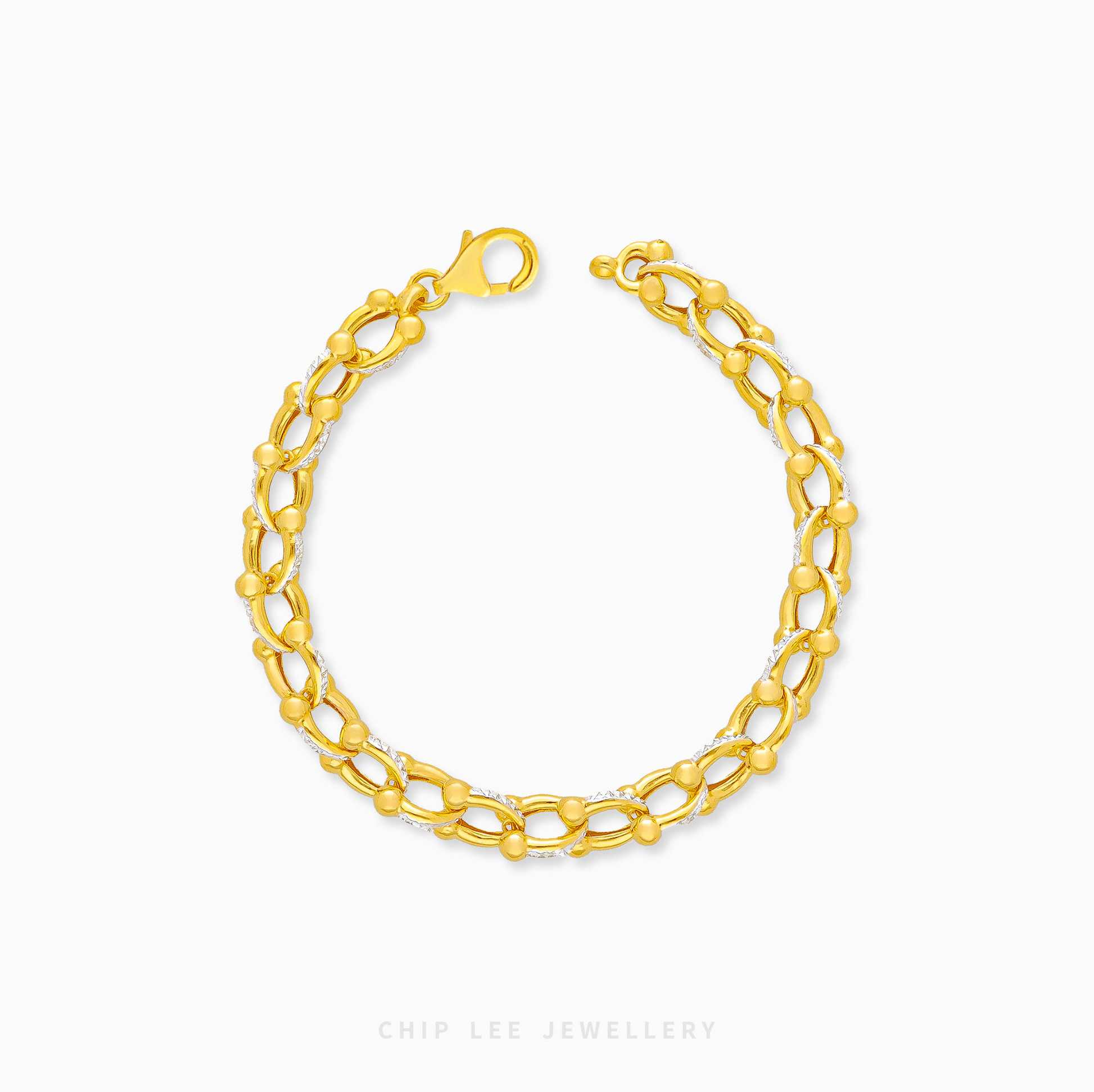 22k gold duo tone bar ball link chain bracelet