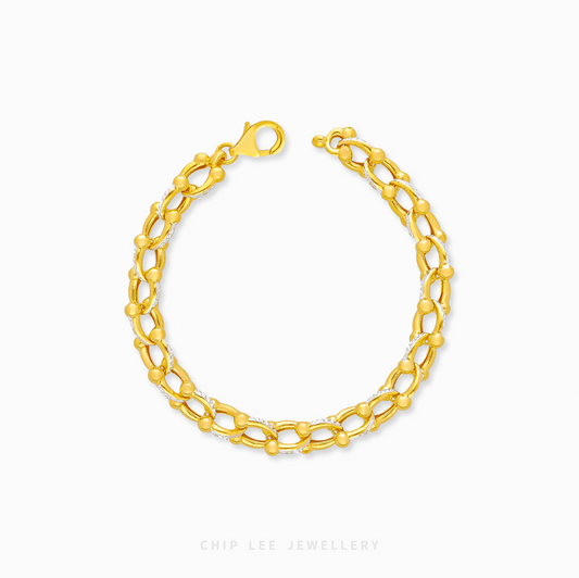 22k gold duo tone bar ball link chain bracelet