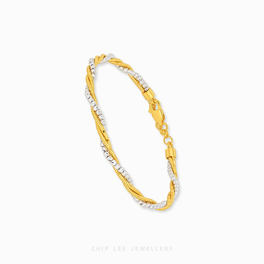 A gold and silver twisted rope chain bracelet with a lobster clasp, displayed on a clean white background with a Chip Lee Jewellery watermark at the bottom.