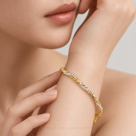 Duo Tone Beaded Twist Italia Flexi Bangle