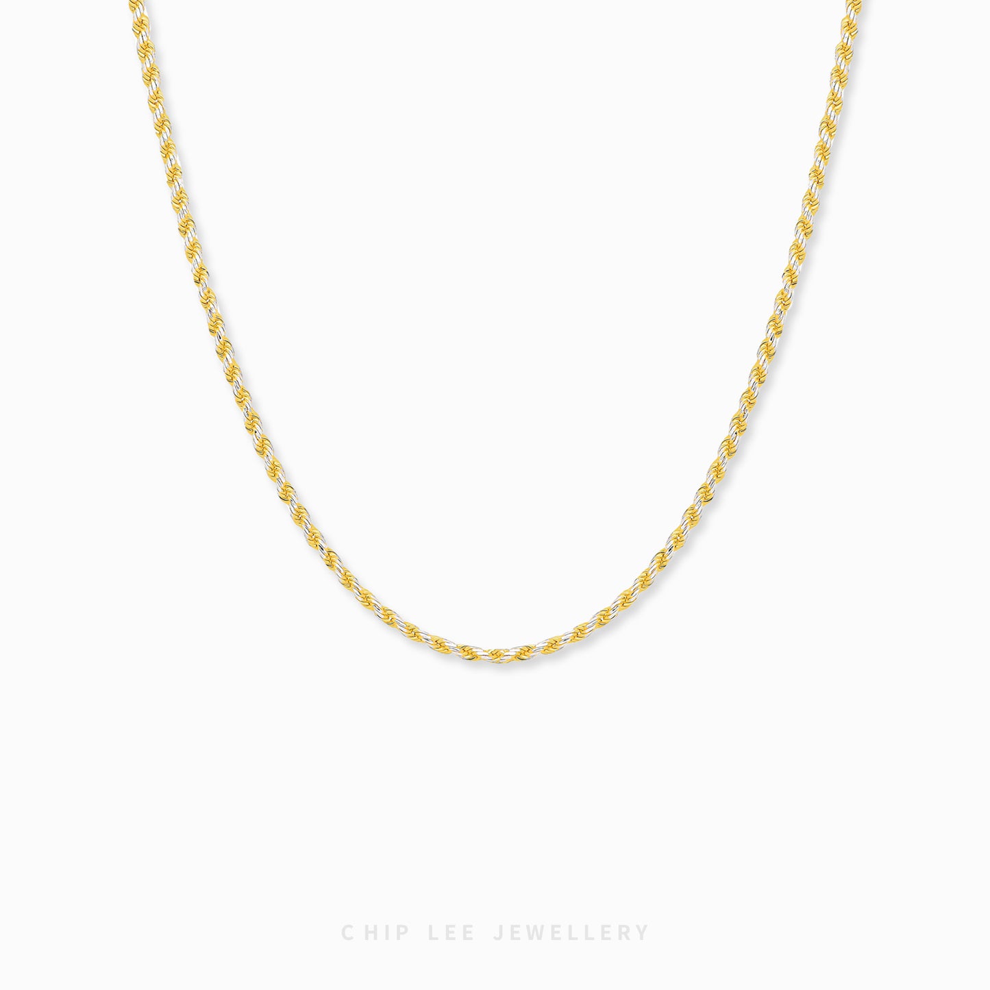 Duo Tone Chain Necklace with alternating yellow and white gold links in 916 gold by Chip Lee Jewellery Singapore
