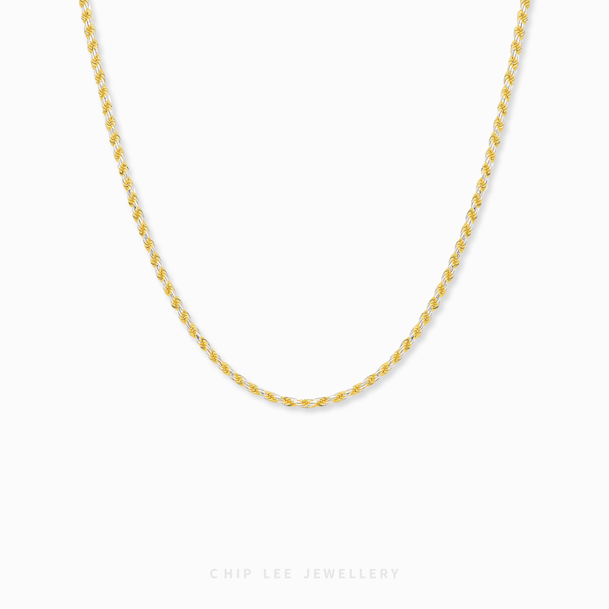 Duo Tone Chain Necklace with alternating yellow and white gold links in 916 gold by Chip Lee Jewellery Singapore