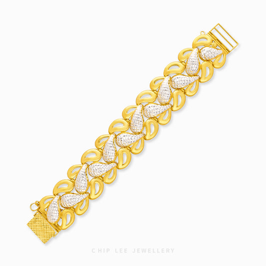 Duo Tone Chunky Bracelet in yellow & white 22K/916 gold by Chip Lee Jewellery Singapore – certified gold, bold statement links.