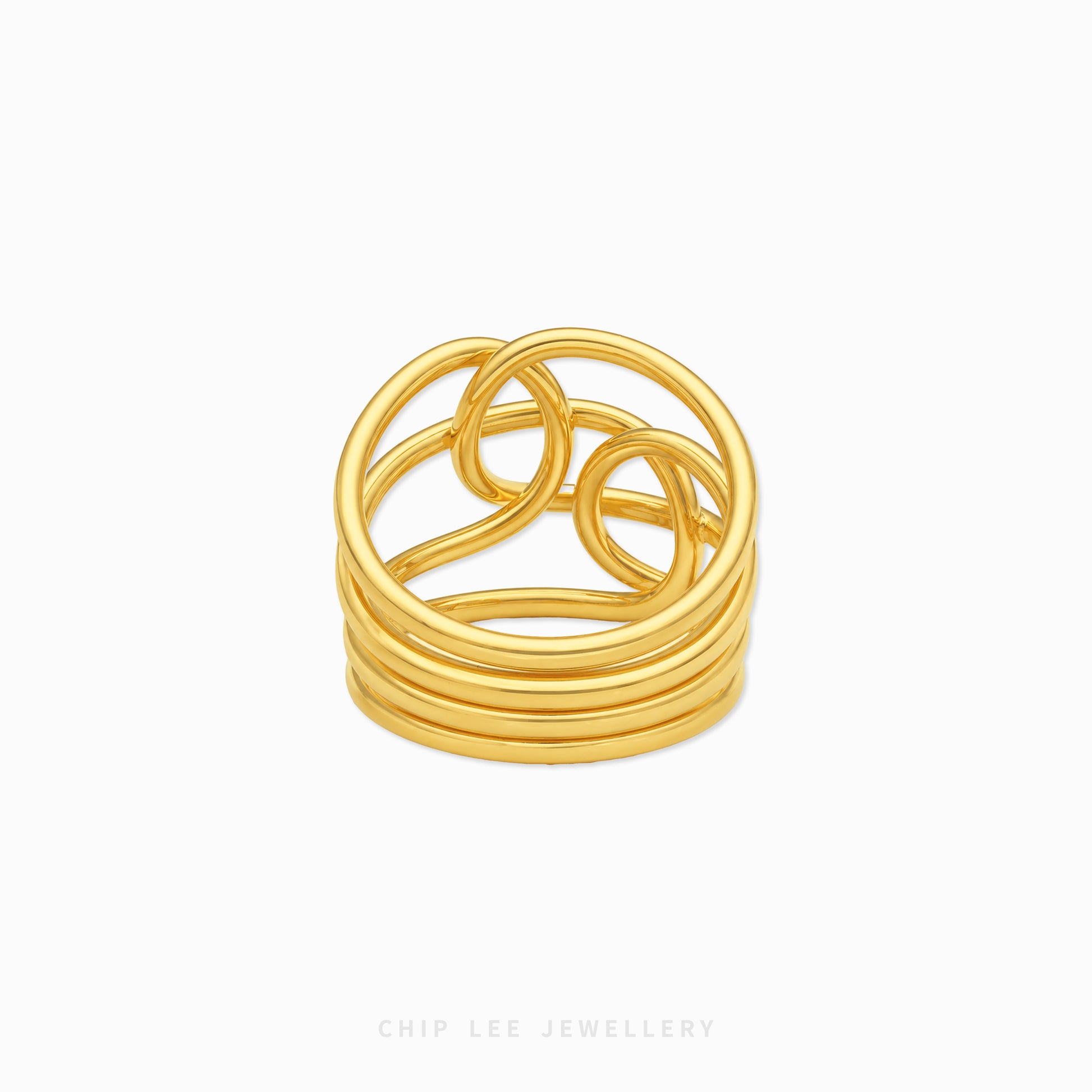 916 gold duo tone chunky intertwined ring in 22K gold with bold modern crossover design