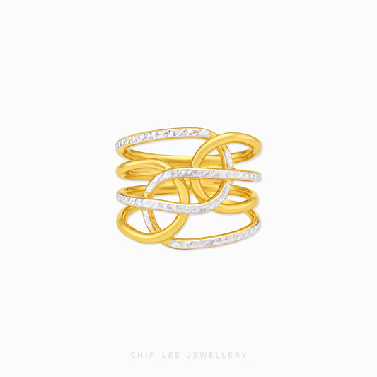 916 gold duo tone chunky intertwined ring in 22K gold with bold modern crossover design