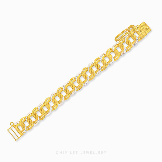 Discover the Duo Tone Chunky Link Chain Bracelet from Chip Lee Jewellery – certified 916 gold, dual-tone 22K yellow & white gold chunky link design, crafted in Singapore for statement luxury.
Chip Lee Jewellery Pte Ltd