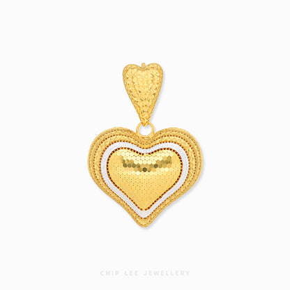 Duo Tone Chunky Textured Heart Pendant necklace close-up