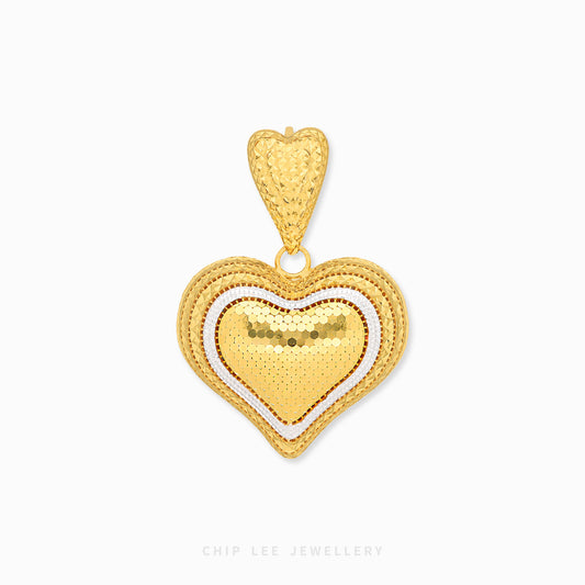 Duo Tone Chunky Textured Heart Pendant necklace close-up