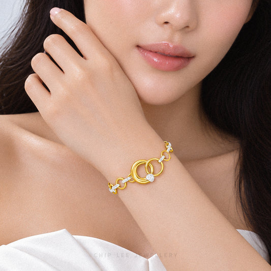 Duo Tone Circle Heart Bracelet