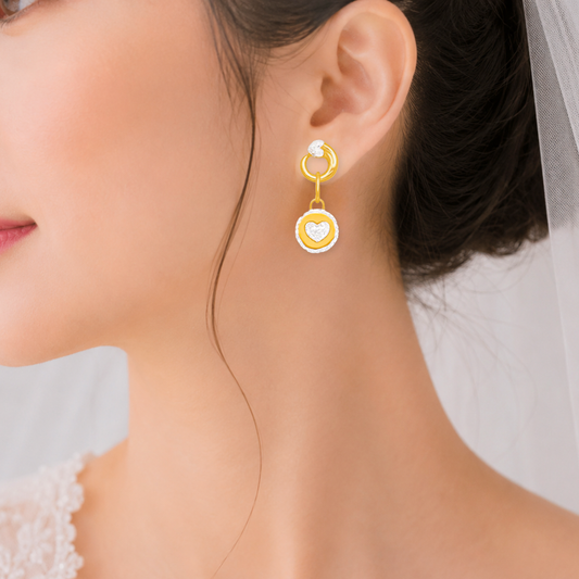 Duo Tone Circle Heart Dangling Earring