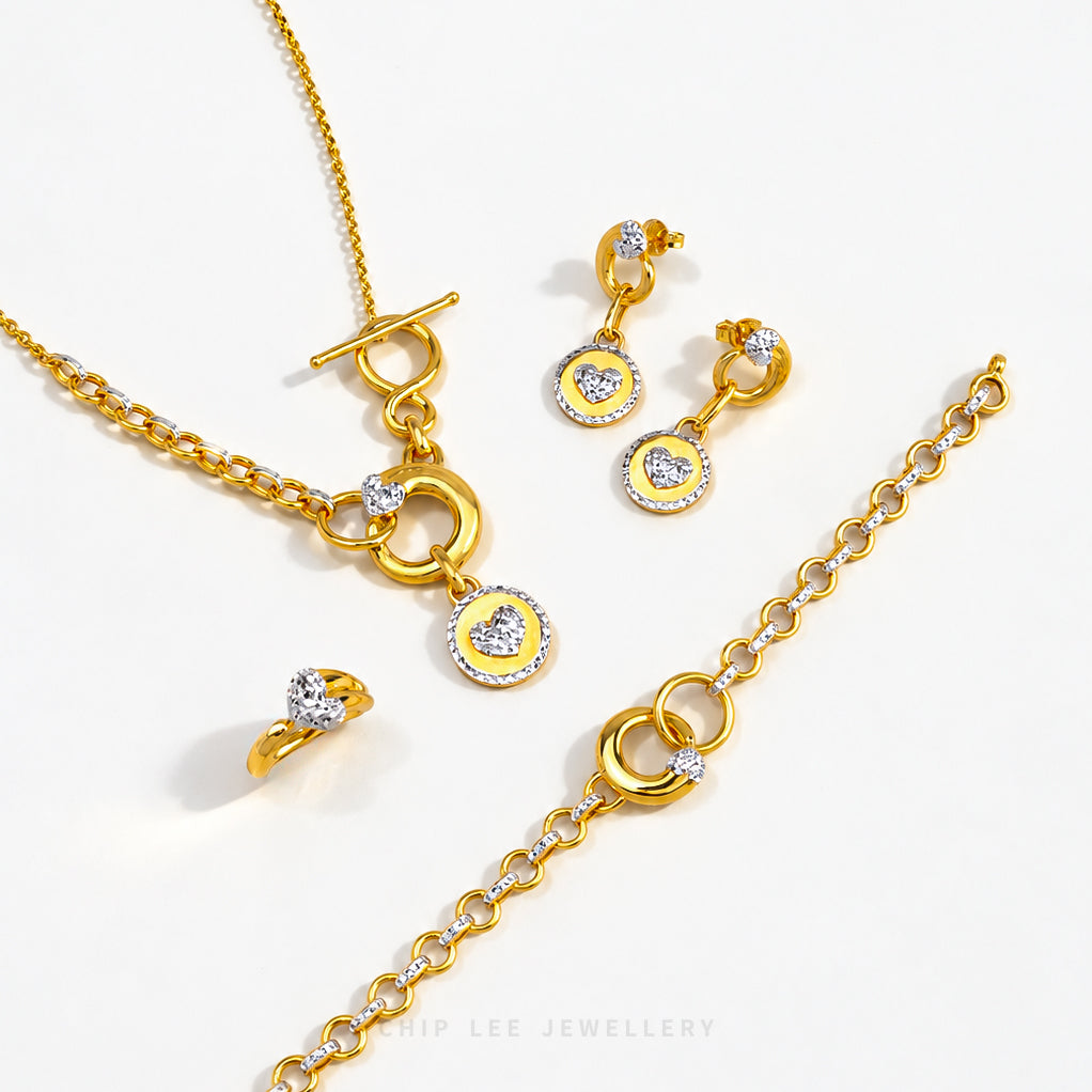 Duo Tone Circle Heart Dangling Earring