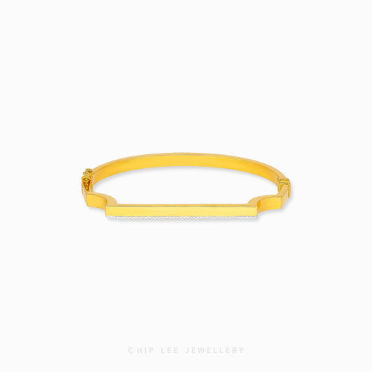 Duo Tone Classic Angular Bangle by Chip Lee Jewellery Singapore, sculpted 916 gold with matte and high-polish finishes, bold and elegant accessory