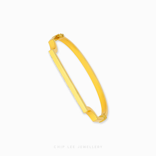Duo Tone Classic Angular Bangle by Chip Lee Jewellery Singapore, sculpted 916 gold with matte and high-polish finishes, bold and elegant accessory