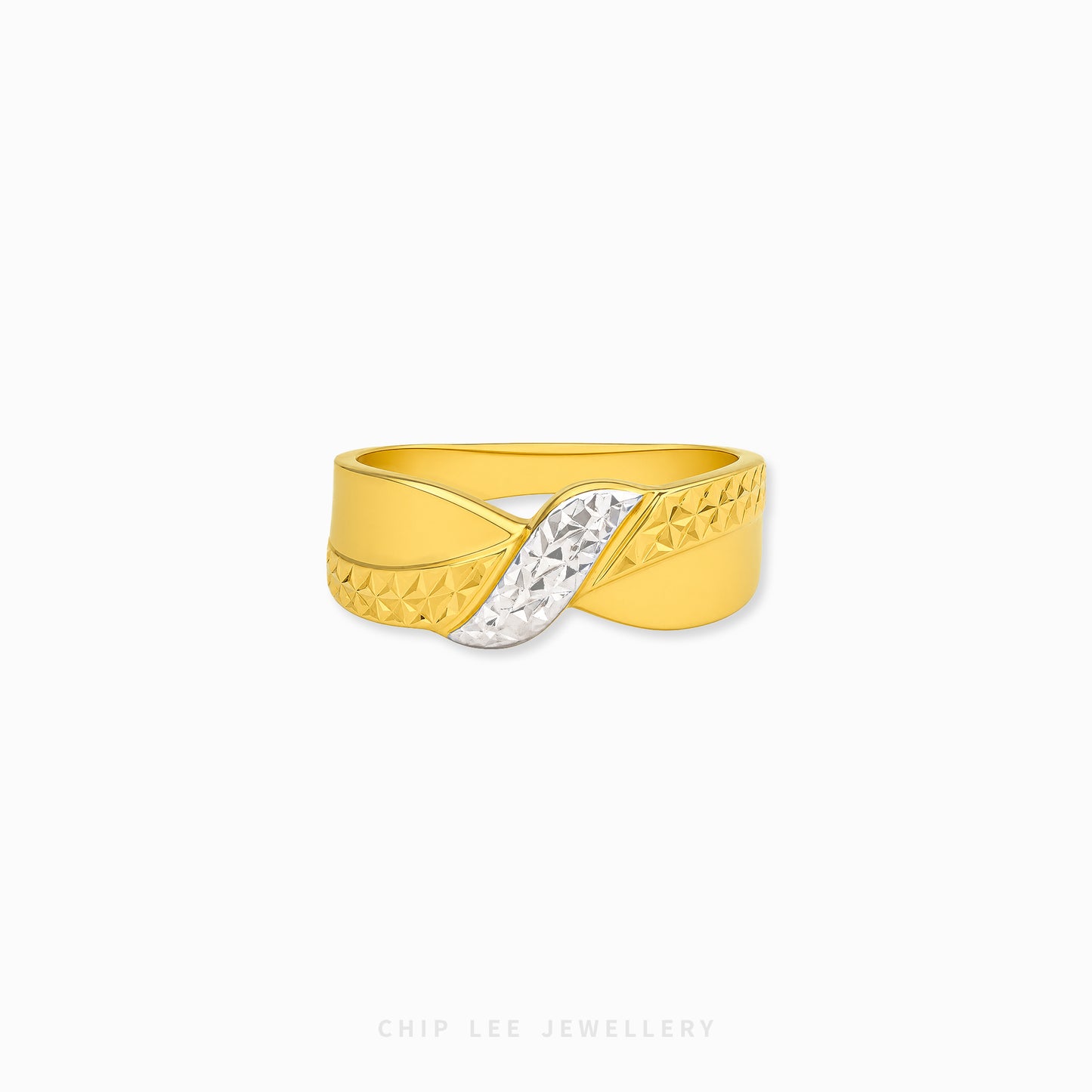 916 gold duo tone crossover ring in 22K gold with intertwined modern band design