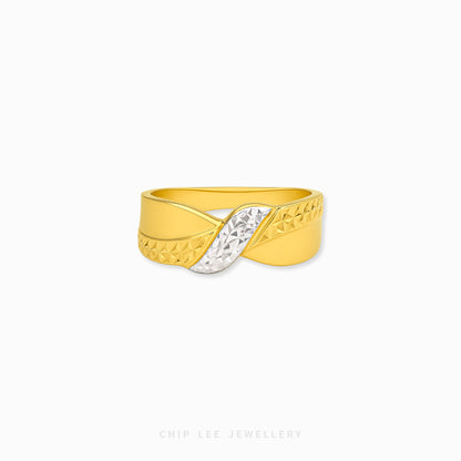 916 gold duo tone crossover ring in 22K gold with intertwined modern band design