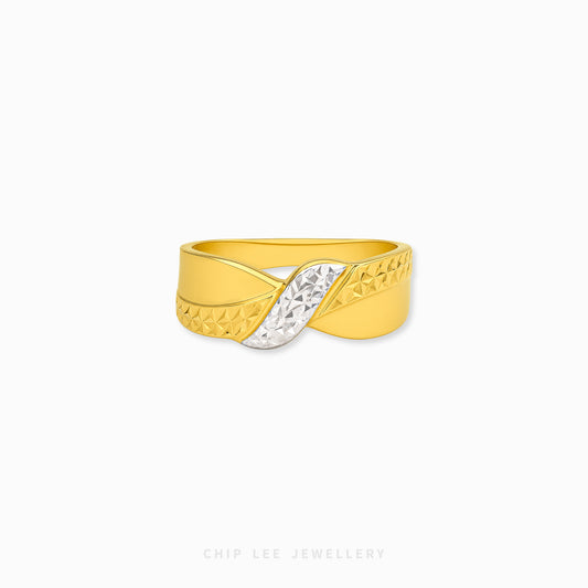 916 gold duo tone crossover ring in 22K gold with intertwined modern band design