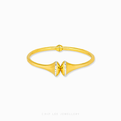 Duo Tone Cuff Bangle by Chip Lee Jewellery Singapore, sculpted 916 gold with matte and high-polish finishes, bold and elegant accessory