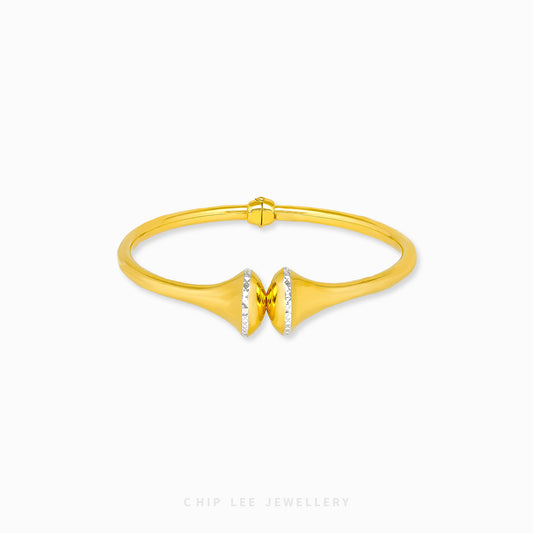 Duo Tone Cuff Bangle by Chip Lee Jewellery Singapore, sculpted 916 gold with matte and high-polish finishes, bold and elegant accessory