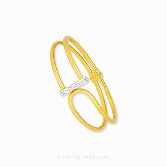 Duo Tone Cuff Bangle by Chip Lee Jewellery Singapore, sculpted 916 gold with matte and high-polish finishes, bold and elegant accessory