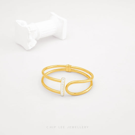 Duo Tone Cuff Bangle by Chip Lee Jewellery Singapore, sculpted 916 gold with matte and high-polish finishes, bold and elegant accessory
