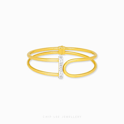 Duo Tone Cuff Bangle by Chip Lee Jewellery Singapore, sculpted 916 gold with matte and high-polish finishes, bold and elegant accessory