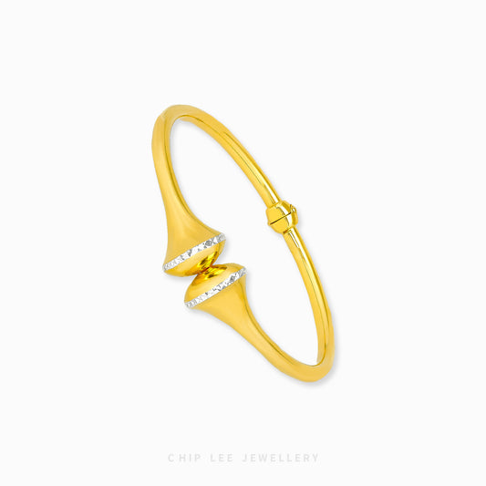 Duo Tone Cuff Bangle by Chip Lee Jewellery Singapore, sculpted 916 gold with matte and high-polish finishes, bold and elegant accessory